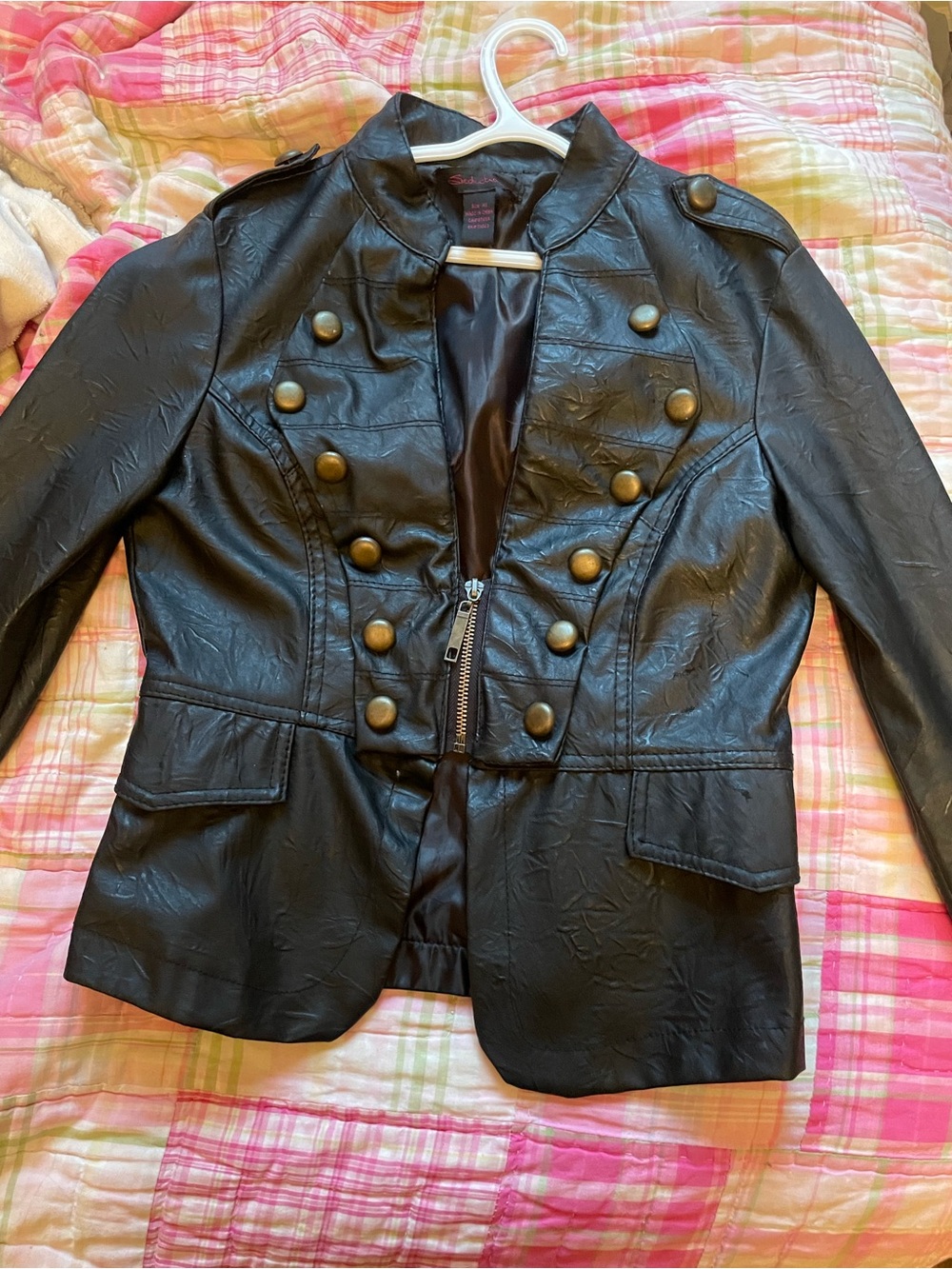 Seductions Black Faux Leather Military Jacket | XS